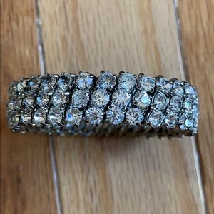 Rhinestone Stretch Bracelet Vintage 1960's Silver